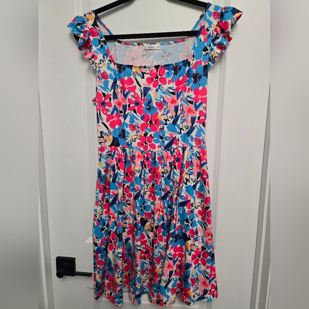 Floral Dress in Blue and Pink